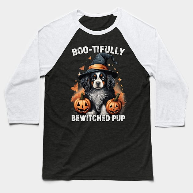 Boo-tifully Bewitched Puppy Dog Halloween Baseball T-Shirt by Rosemat